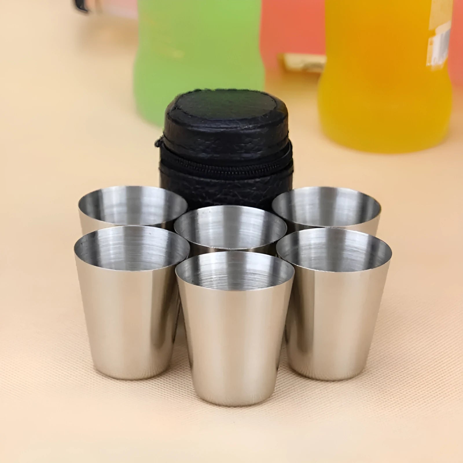 30 ml stainless steel wine glasses in PU leather cup cover with cup holder for outdoor travel