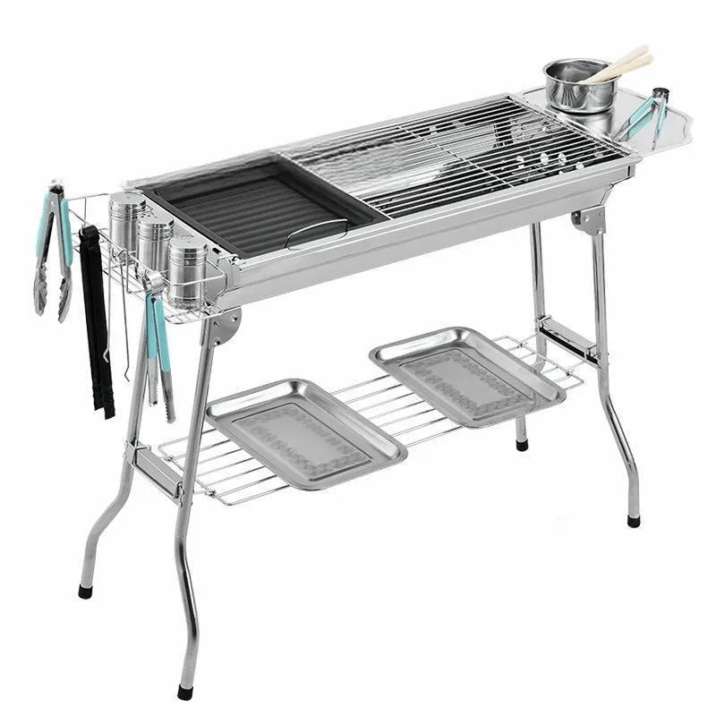Large stainless steel portable barbecue oven with charcoal stove and turnover design