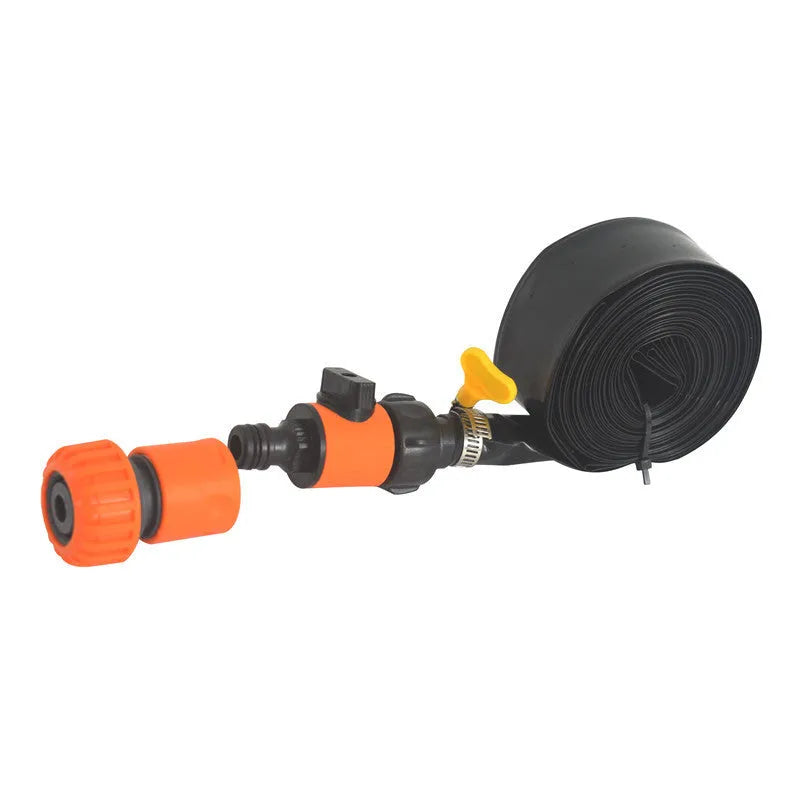 Blue portable plastic garden sprinkler with PVC switch control for watering lawns and gardens.