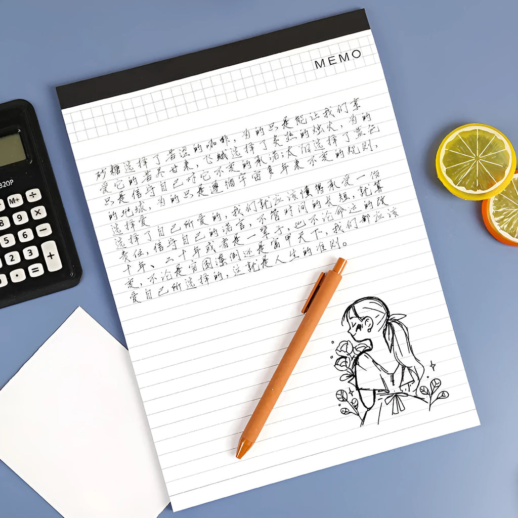 A4 tearable notebook with grid design cover and wireless adhesive binding for meeting minutes