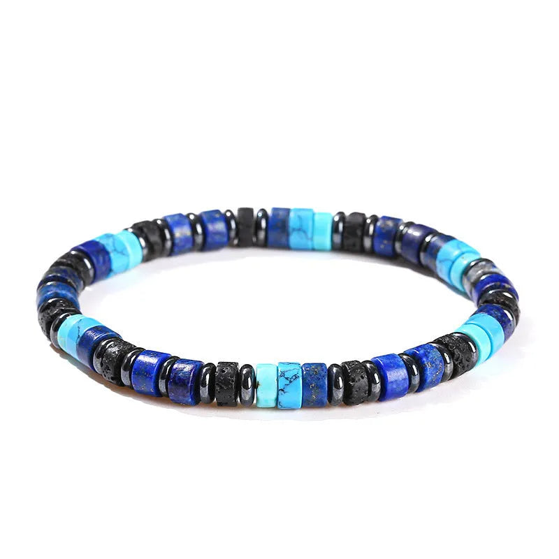 Natural volcanic rock haematite spacer bead bracelet with 6mm geometry beads in blue or grey colour options