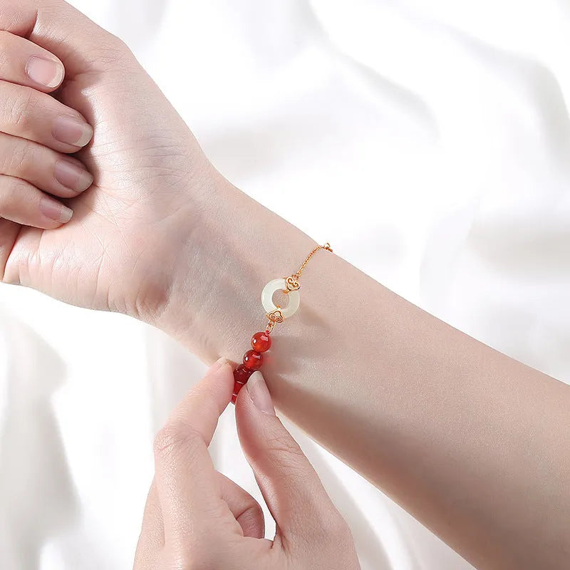 Women's sterling silver 925 peace buckle bracelet with xiangyun and fu character engraving