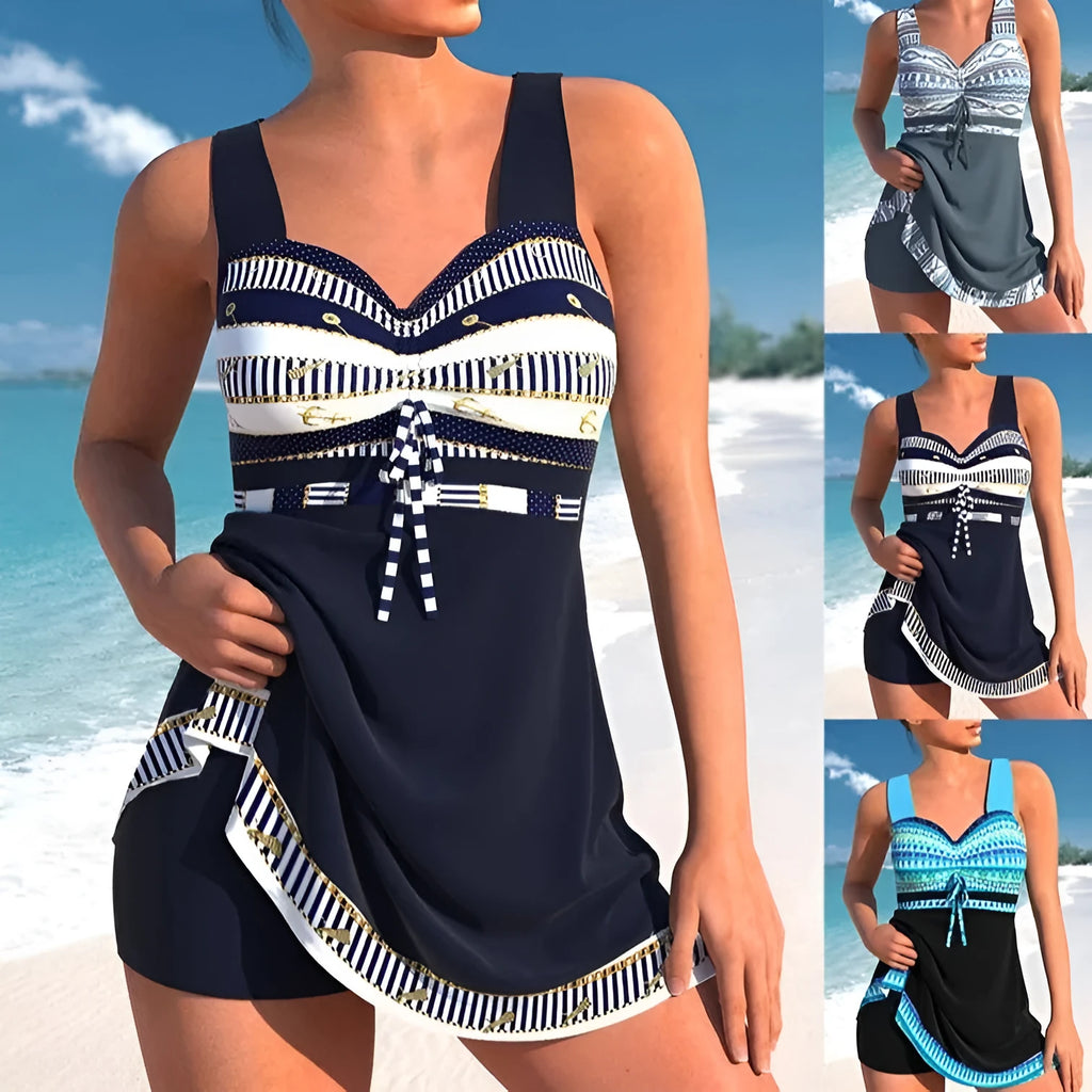 Plus size women's quick-drying polyester swimsuit set in split skirt bikini style with briefs