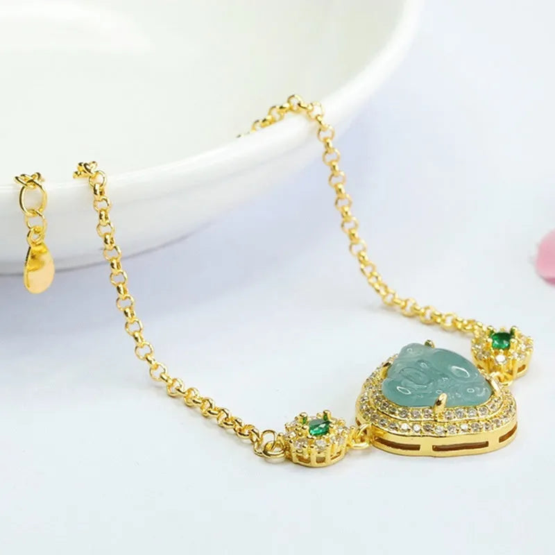 Emerald blue water Maitreya Buddha jade bracelet for women with 10x13mm charm