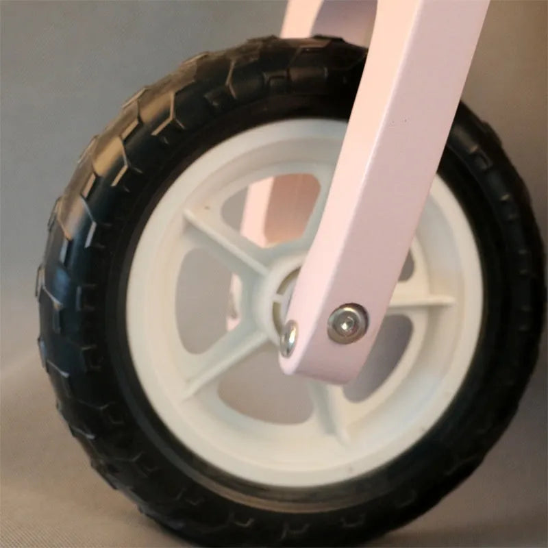 Pink wooden toddler balance scooter with 10 inch wheels for children aged 1-6 years