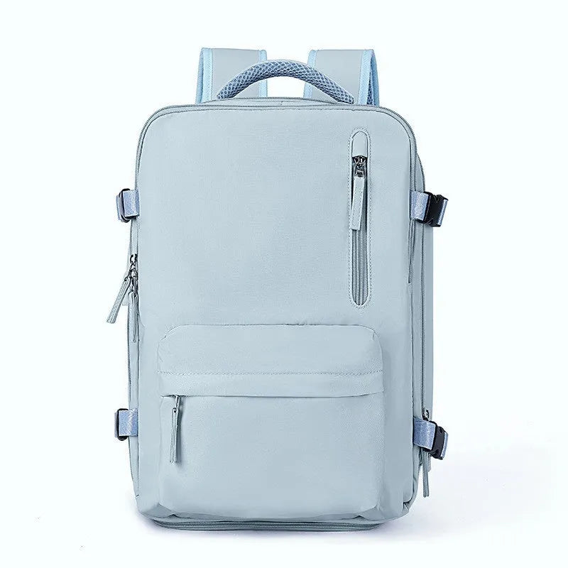 Large nylon waterproof mummy backpack in various colours on a neutral background.