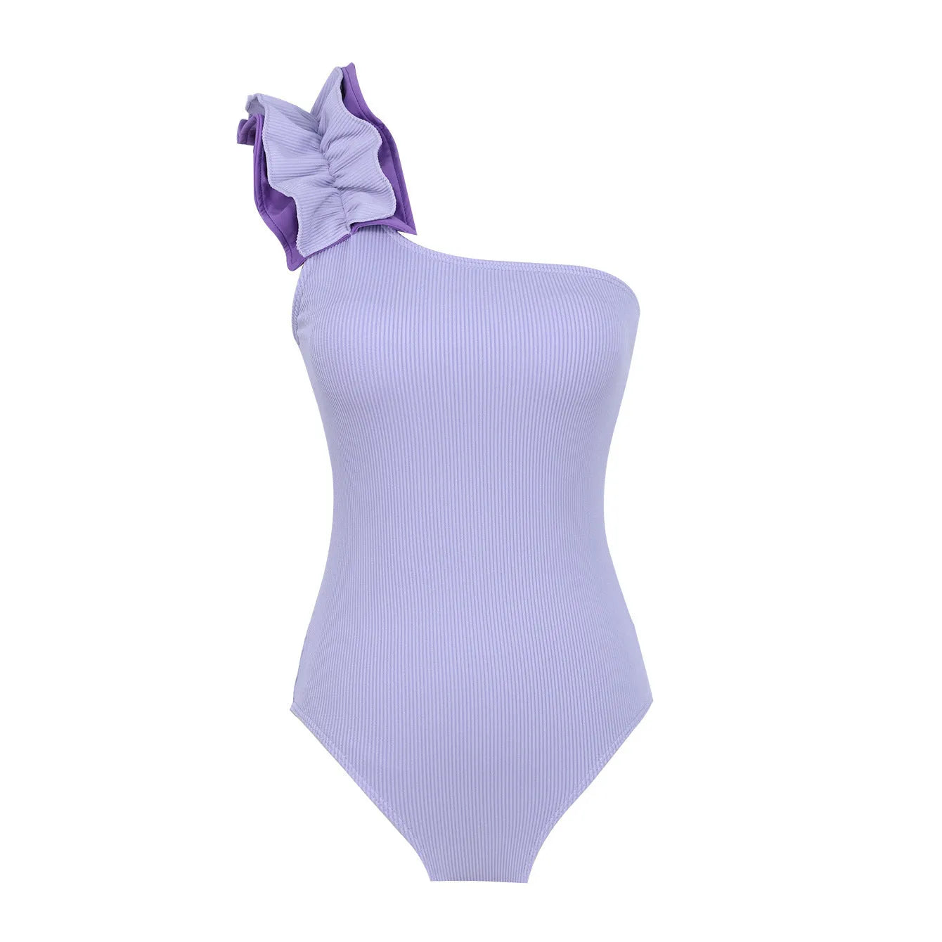 Women's single-shoulder suspender tube top one-piece swimsuit in high-waisted polyester design