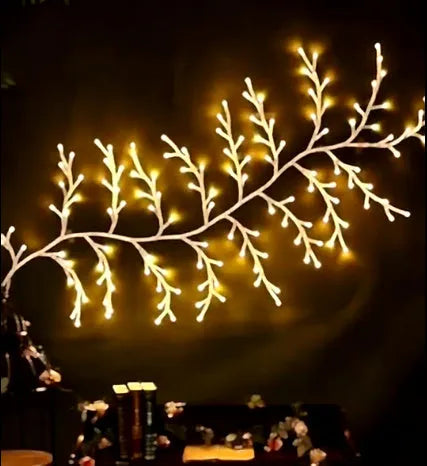 Flexible LED willow vine Christmas garland light with warm white lights and birch bark texture