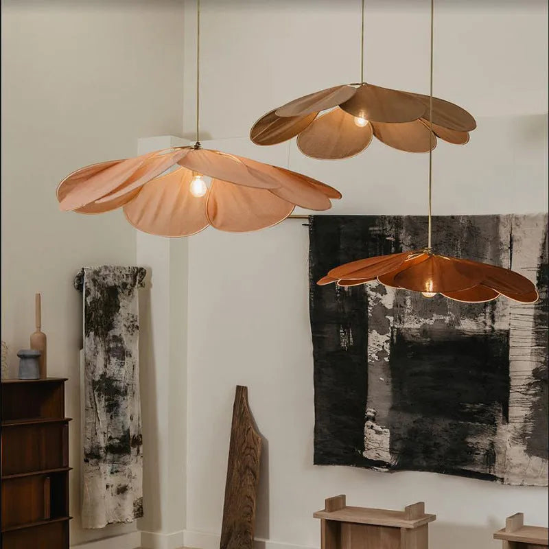 Bohemian style fabric hanging pendant lamp in a choice of colours and diameters