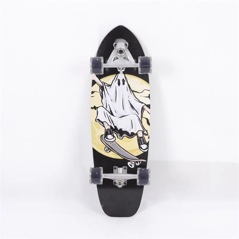 White maple wood street scooter measuring 31 inches with classic kick mechanism