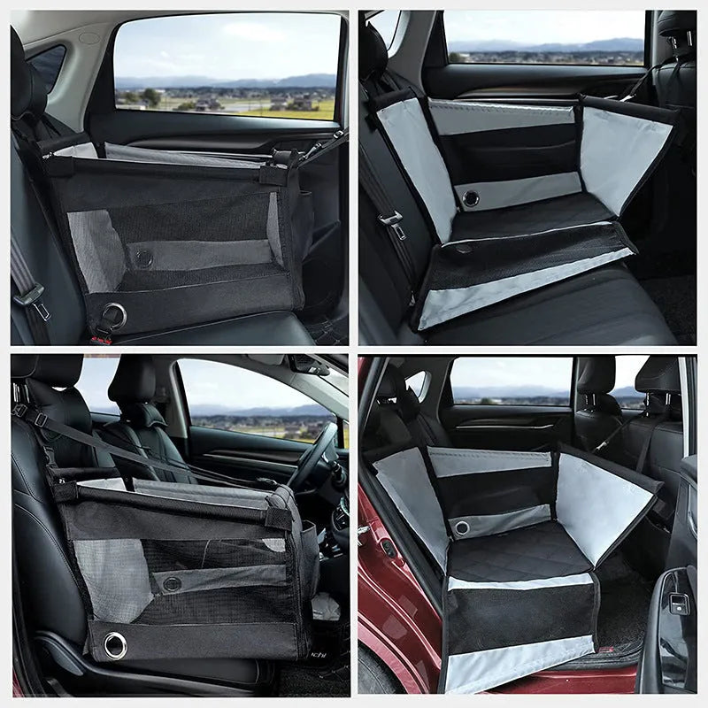 Oxford cloth collapsible dog car crate in black, grey, or brown colours measuring 49x49x38cm