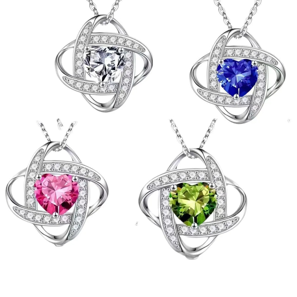 Women's copper heart necklace with electroplated finish in platinum dark blue, red, white, purple, and lvzuan diamond colours.