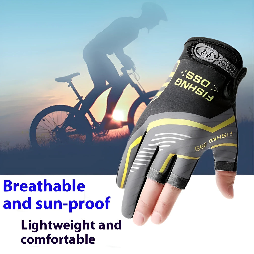 Pair of knitted sun protection windproof cycling fishing gloves in Cool Blue Black Blue