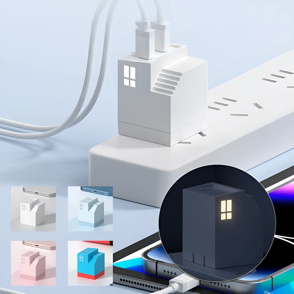 45W dual port Type C fast charging head wall charger box in white with two Type C ports