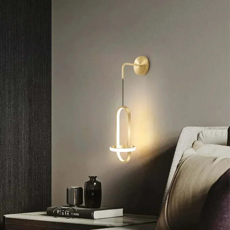 Nordic-style wall-mounted bedside lamp with iron shade in gold or black finish