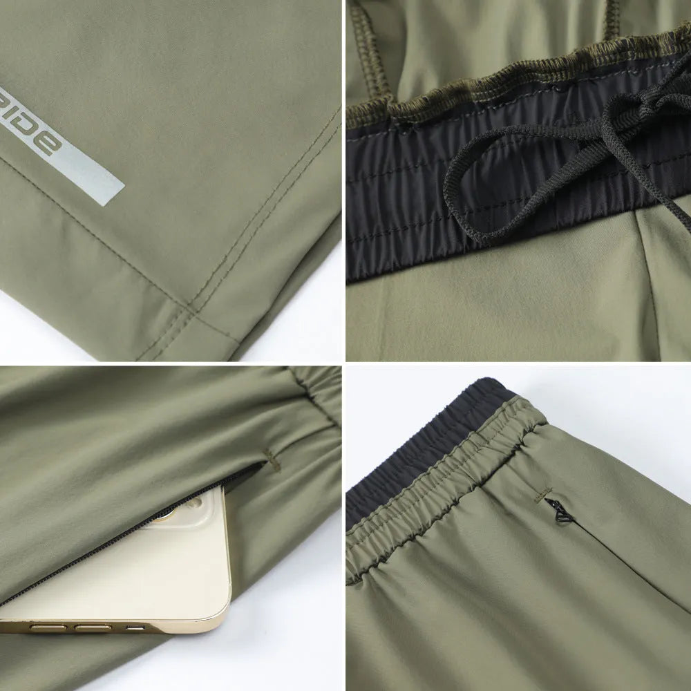 Men's grey loose ice silk quick-dry cropped pants showing mid-calf length and sportswear styling