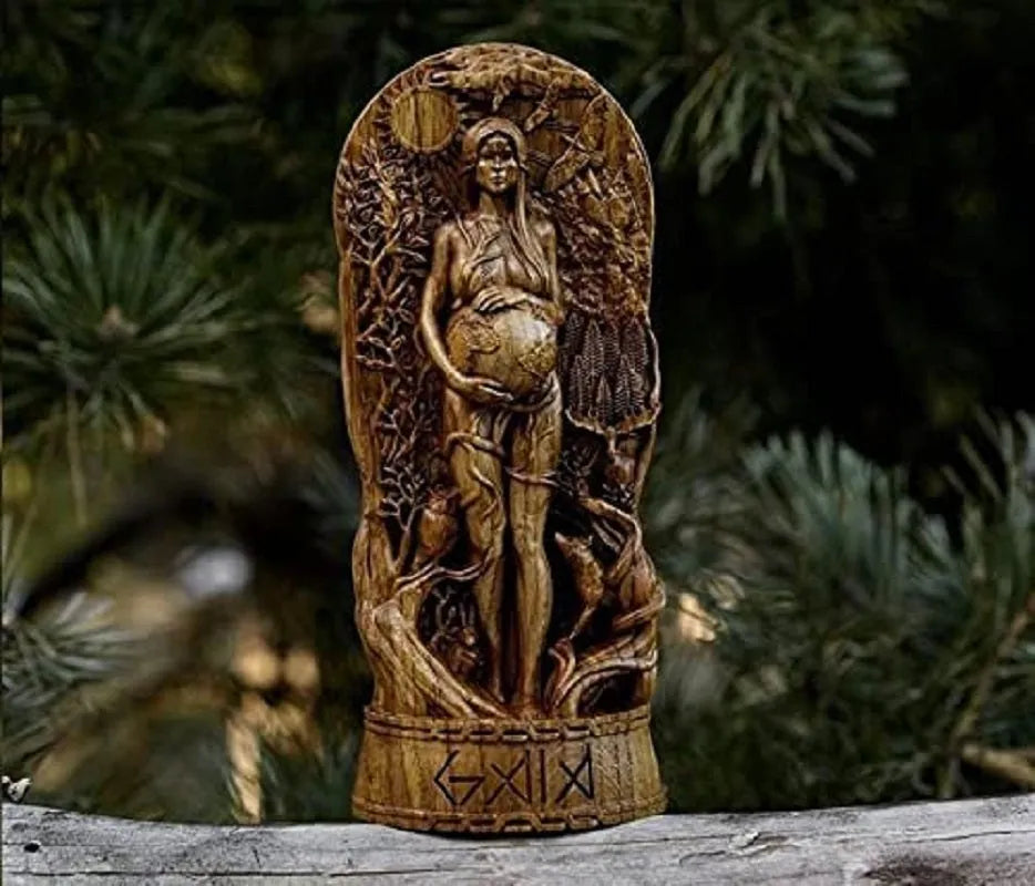 Detailed resin Greek goddess statue for altar or garden display.