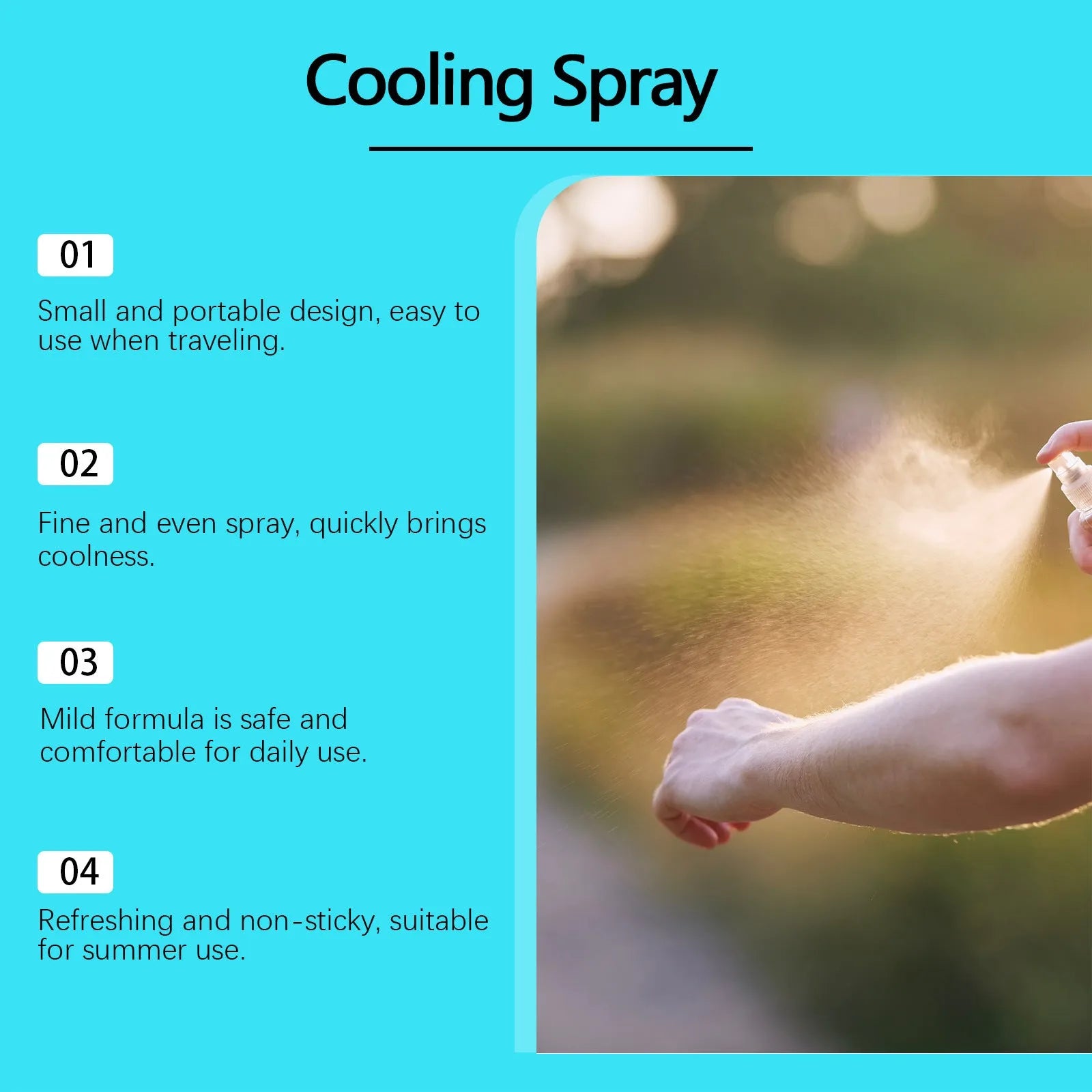 50ml portable cooling spray bottle with mint extract for summer heat relief
