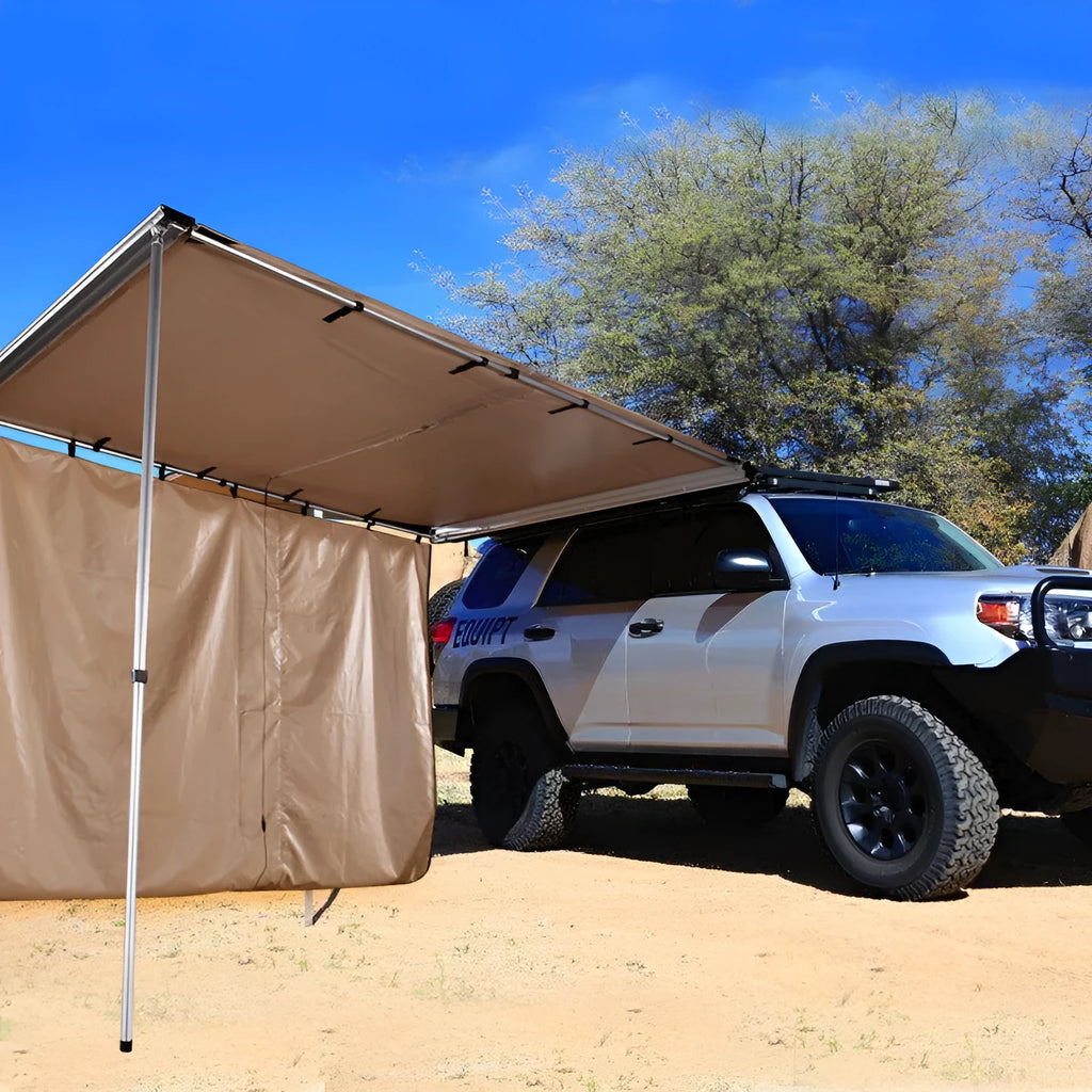 Black glue camping tent with aluminium alloy poles set up outdoors showing two-bedroom layout