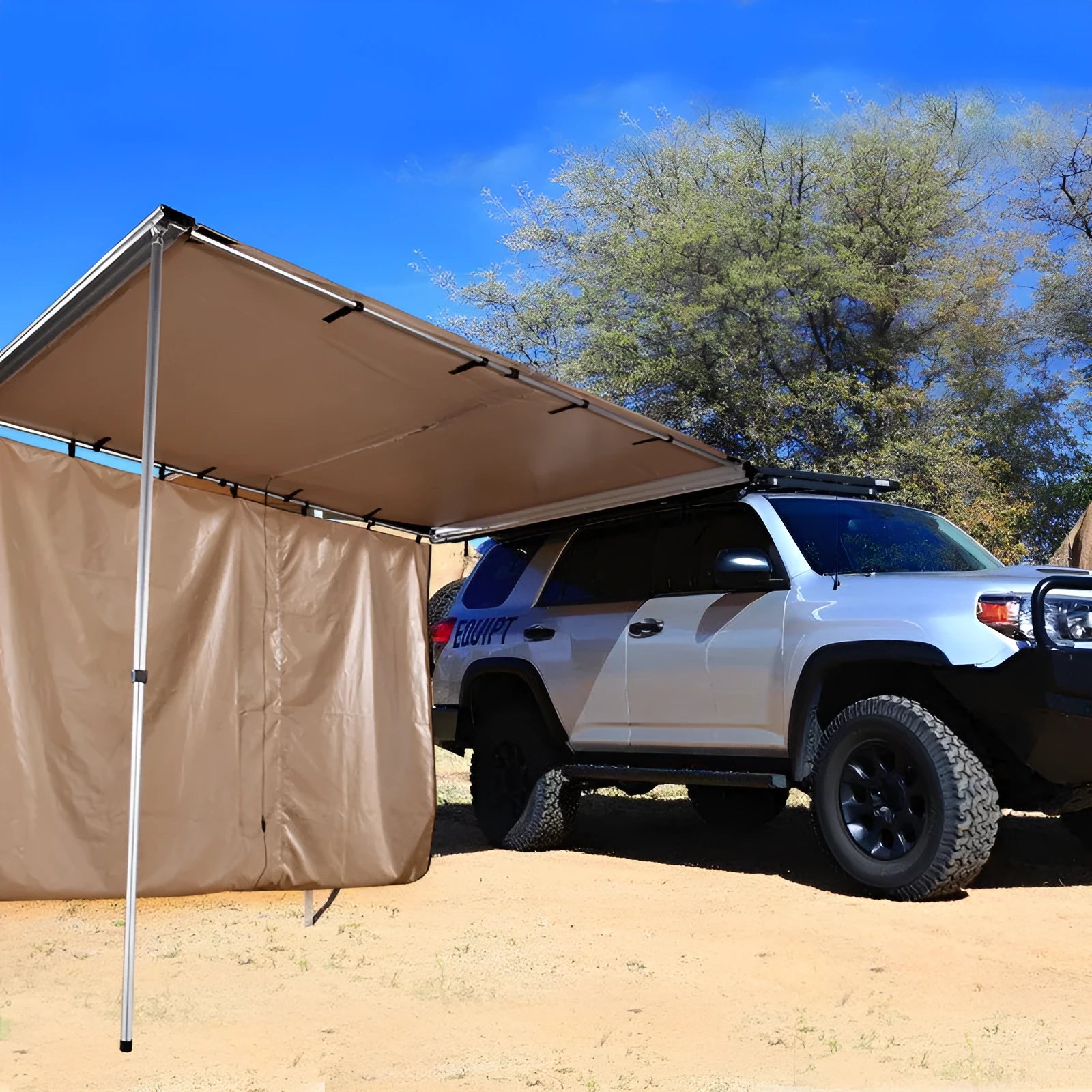 Black glue camping tent with aluminium alloy poles set up outdoors showing two-bedroom layout
