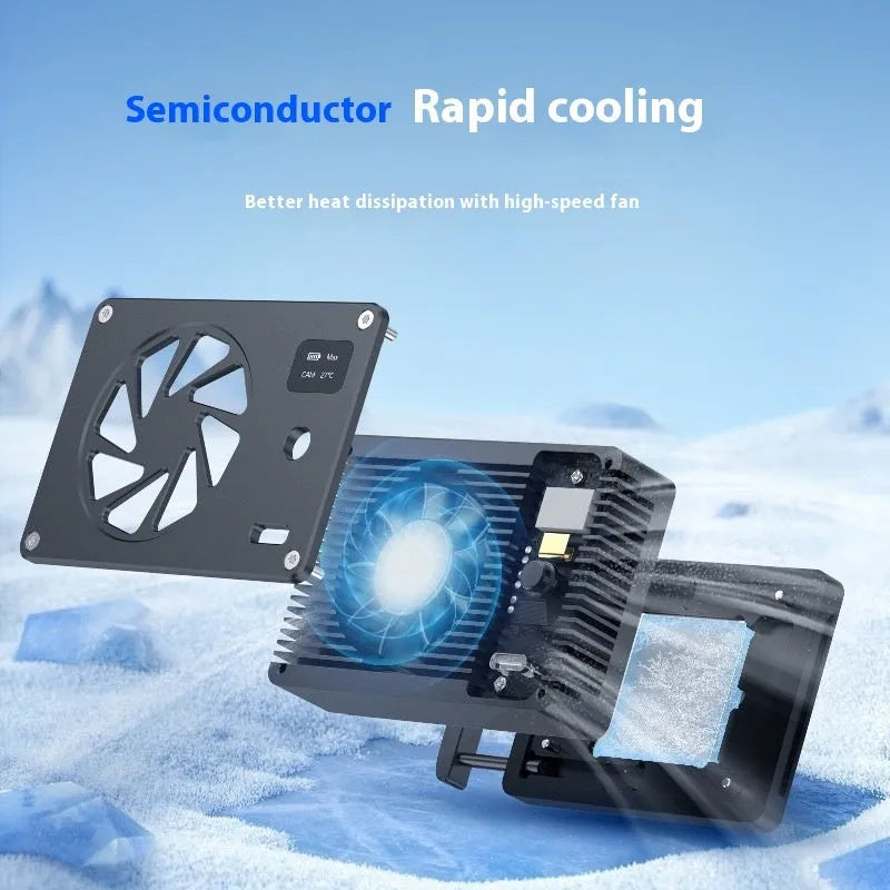 Black aluminium PC cooling radiator with power cord, dimensions 89x52mm