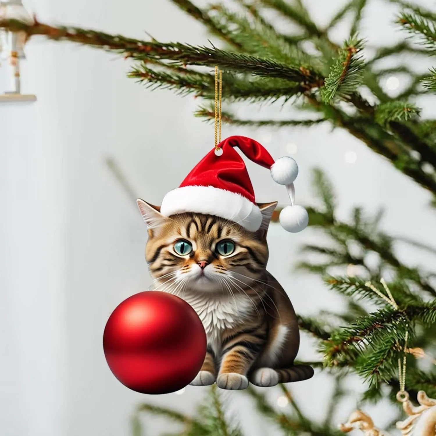 Christmas car hanging ornament with cartoon kitty design in clear acrylic material