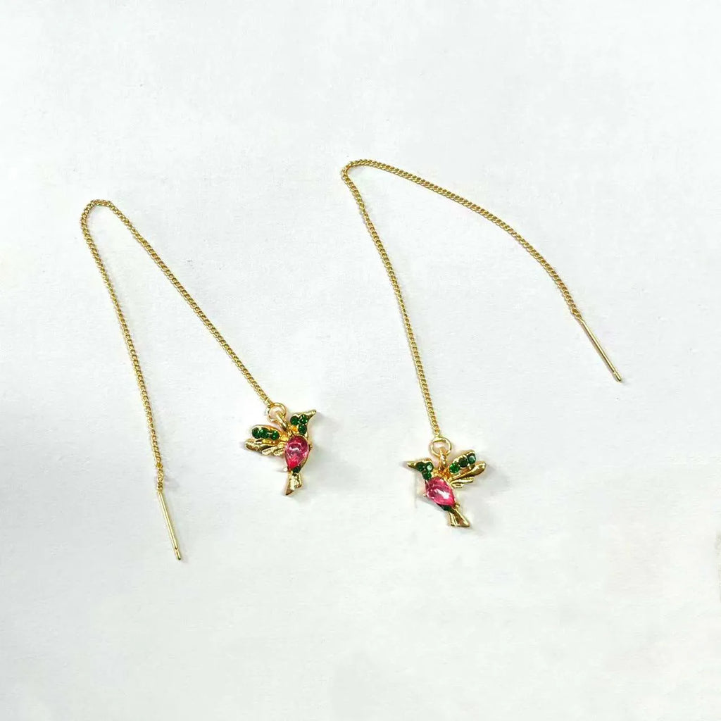 Personalised bird hanging long earrings with zirconium wings in red, blue, or red lvzuan colours