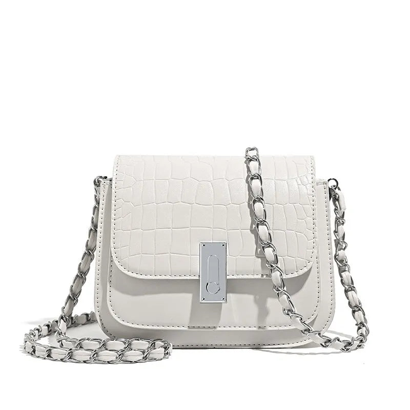 Black soft PU leather women's chain crossbody bag with square shape and chain strap