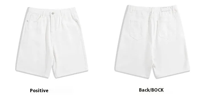 Men's light blue straight-leg denim shorts with a mid-rise waist and zip fly on a plain background.