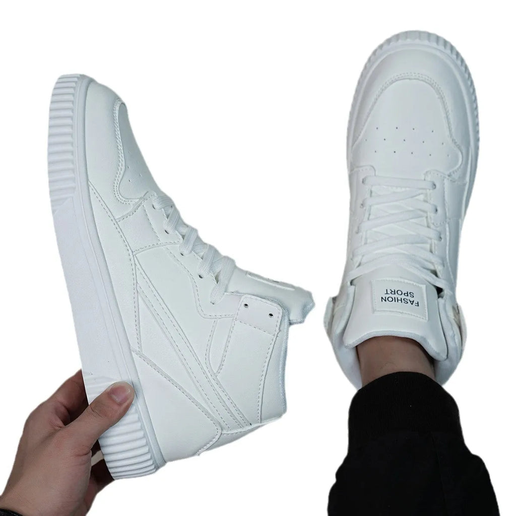 White men's casual shoes with round toe and microfiber upper for autumn and winter leisure wear