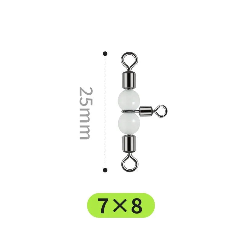 Copper luminous three-fork swivel beads and T-type balance rings for fishing lure assembly.