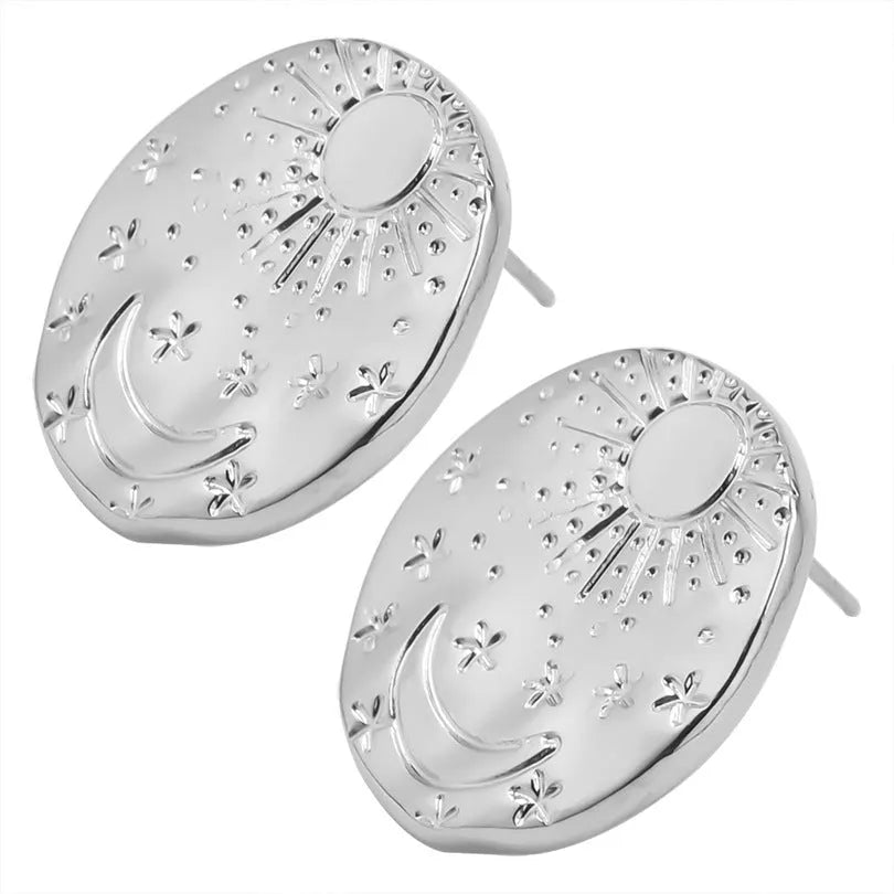 Stainless steel geometry shell stud earrings with electroplated gold or silver finish