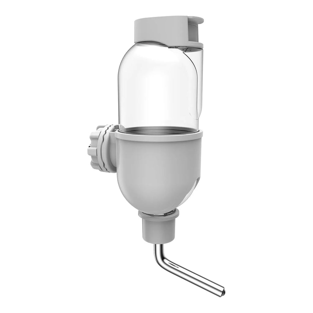 Blue pet water bottle with rotatable nozzle mounted on small animal cage