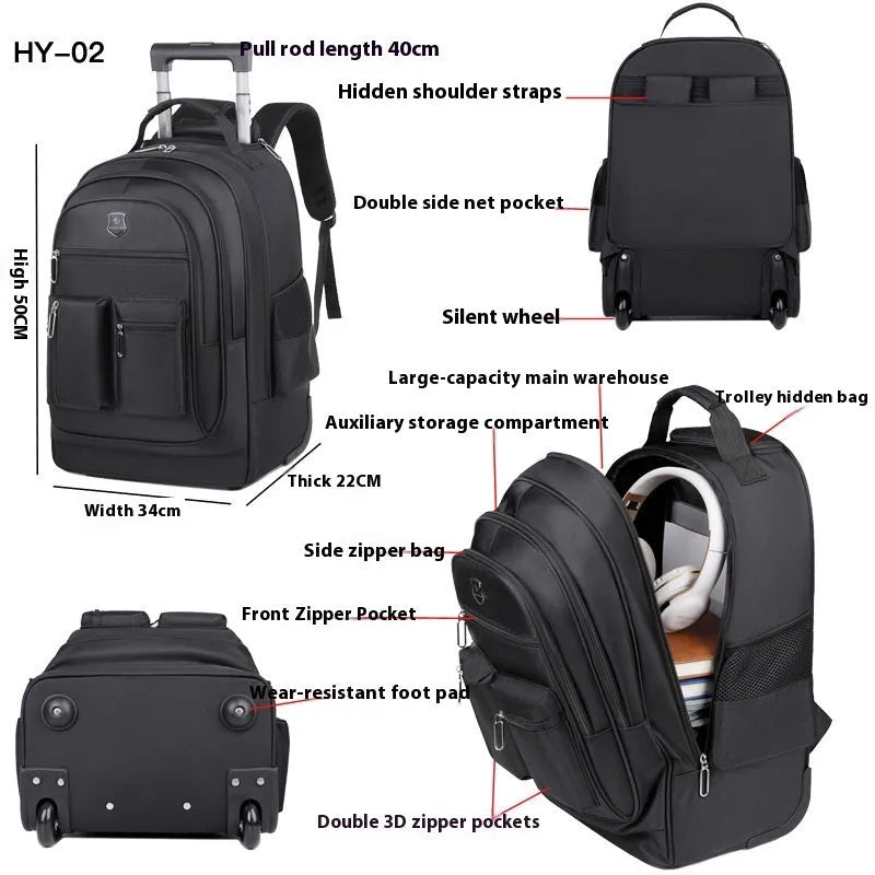 Ultra-light trolley backpack 16-inch Oxford cloth waterproof grey single-directional wheel travel bag