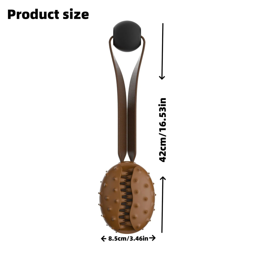 Coffee-coloured TPR dog toy shaped like a coffee bean with rope knots