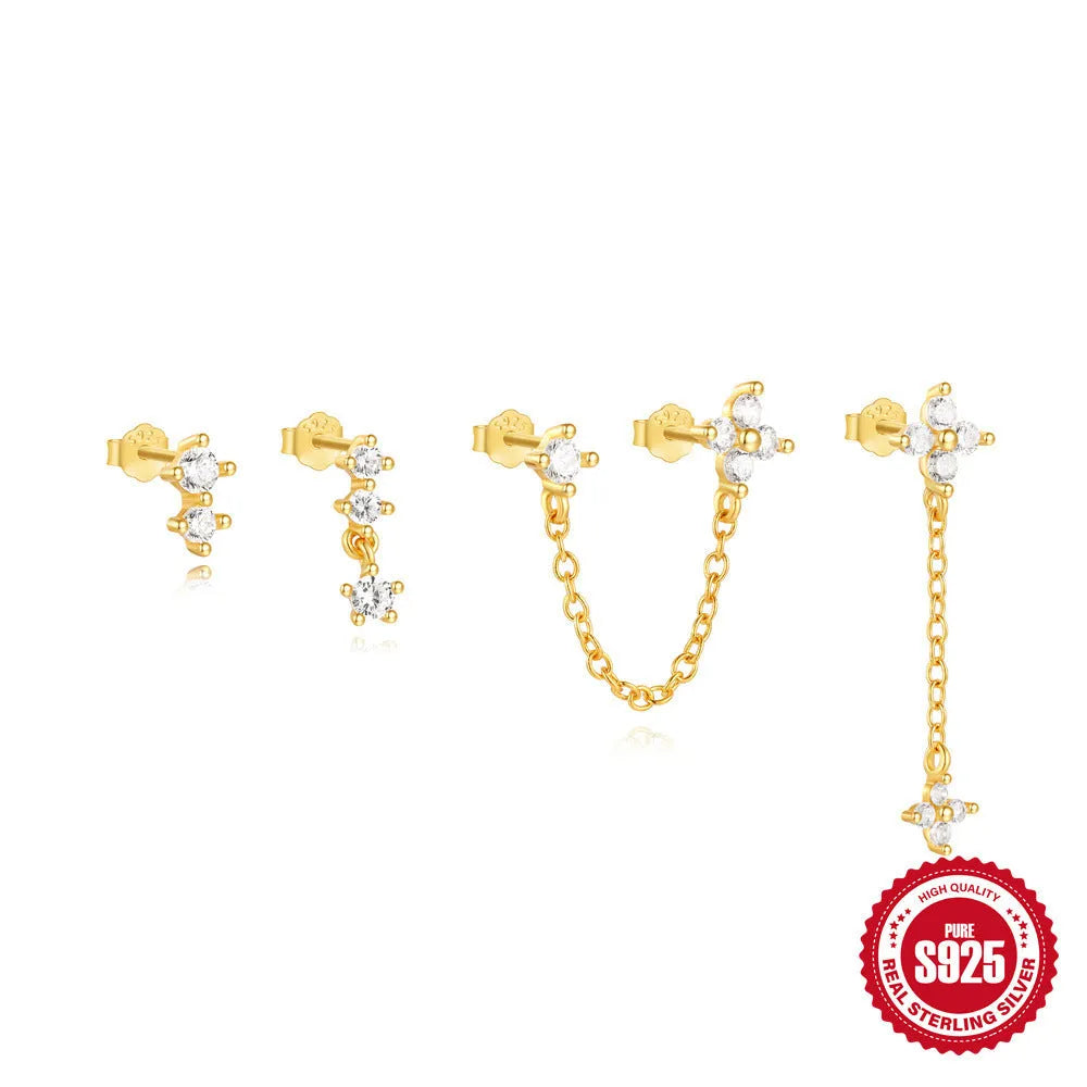 Sterling silver clover petal earrings with geometric design and gold tone electroplated finish