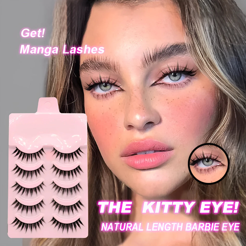Three styles of manga false eyelashes for anime cosplay and Korean makeup in natural slim wispy length