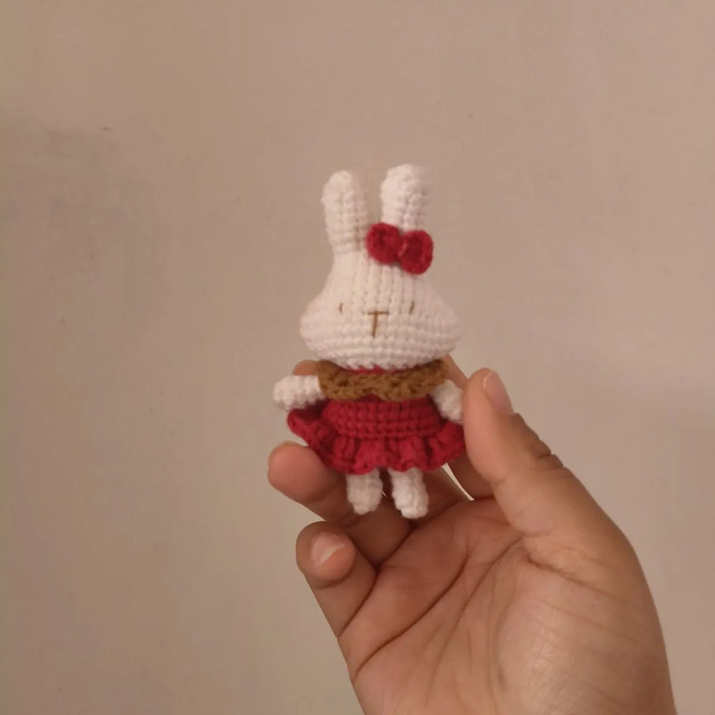 Hand-crocheted wool rabbit pendant accessory with key chain attachment option