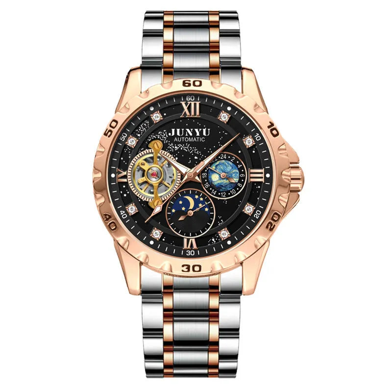 Men's waterproof luminous automatic mechanical watch showing four colour options with 12mm thickness