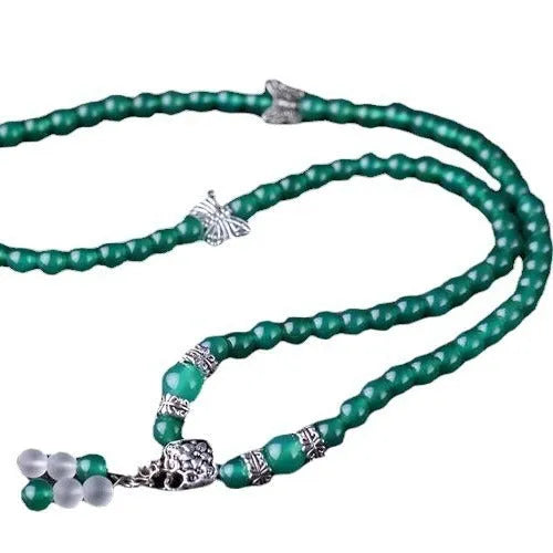 Green multi-layer agate bracelet with three strands of hand-made 6mm beads.