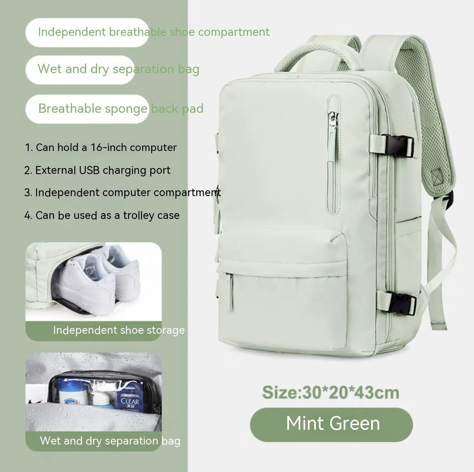 Large nylon waterproof mummy backpack in various colours on a neutral background.