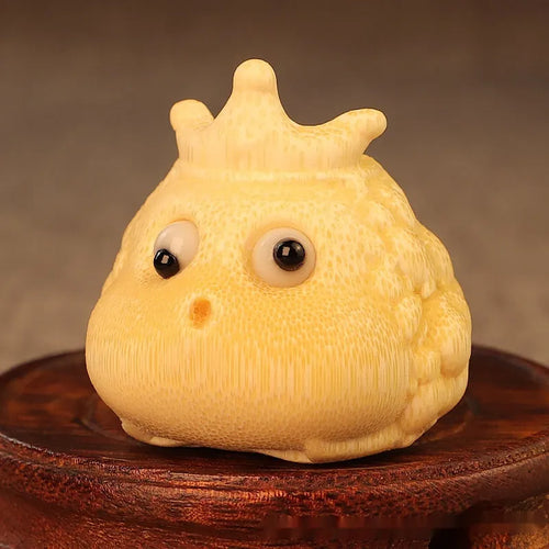 Solid bamboo carving of a cute crown princess toad ornament with 5.0 live eye size.