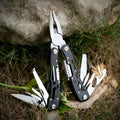 All steel 14-in-1 multi-function folding pliers with locking blade and screwdrivers, black finish