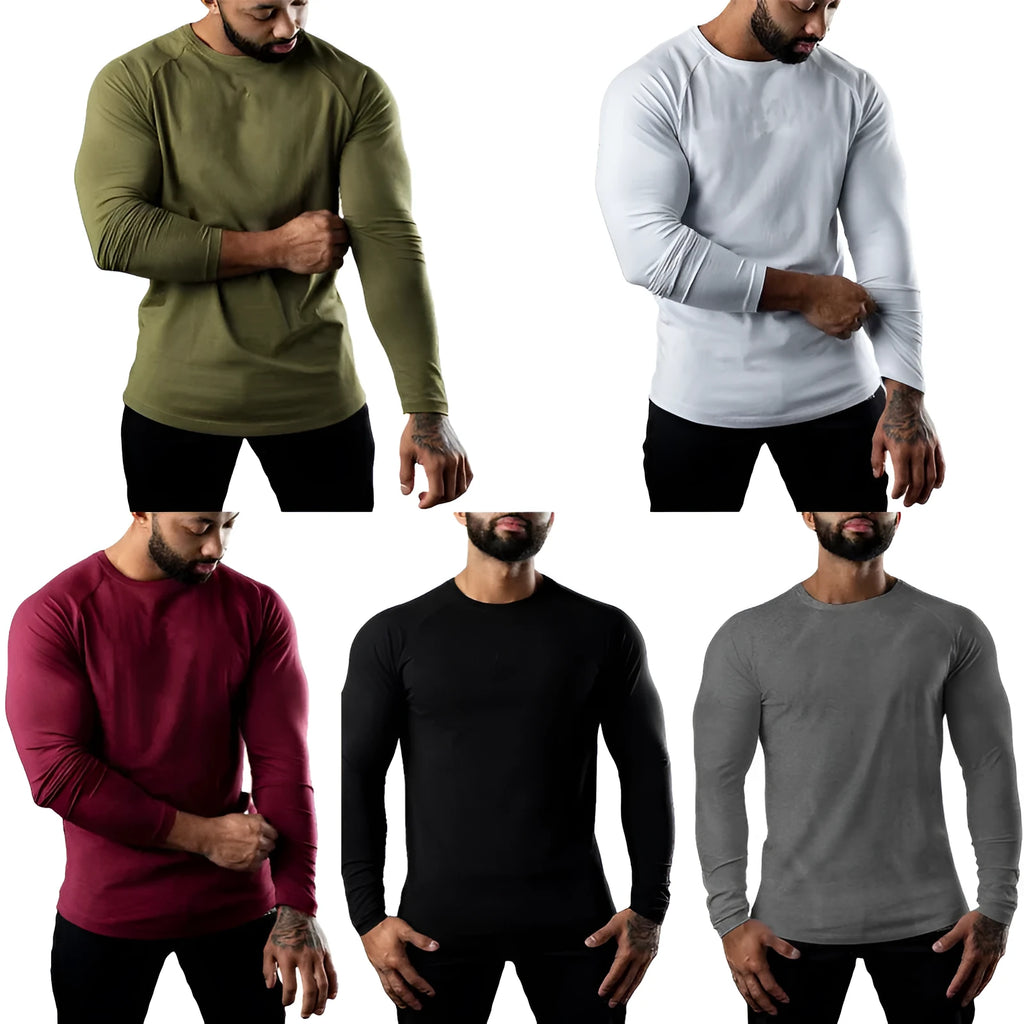 Men's long sleeve tight cotton sports t-shirt in multiple colours for exercise