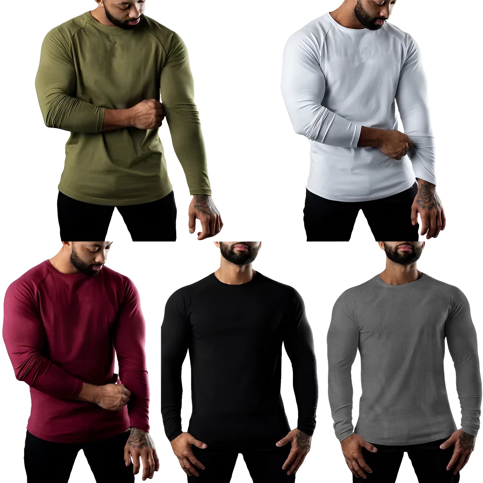 Men's long sleeve tight cotton sports t-shirt in multiple colours for exercise