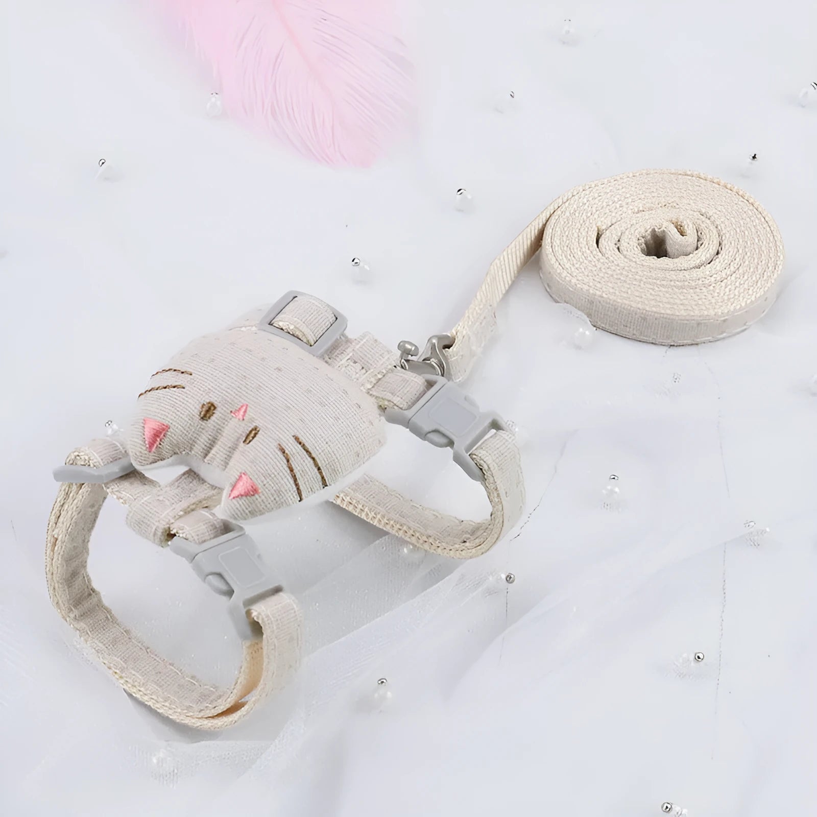 T-shaped cloth cat pulling rope in beige, cyan, grey, and pink colour options