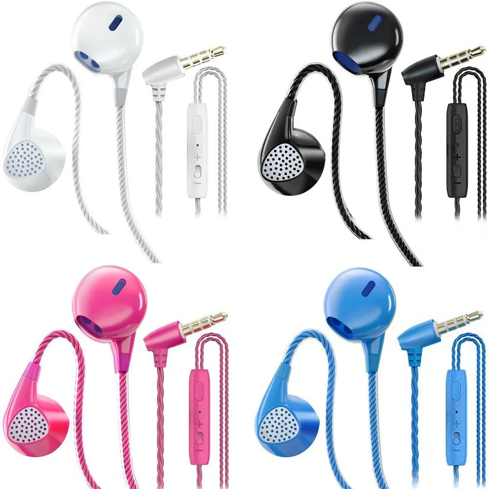 Wired in-ear headphones with microphone, black, L-shaped plug, 1.2m TPE cable