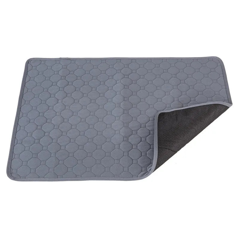 Pet Parents washable dog pee pad in neutral colour on a wooden floor