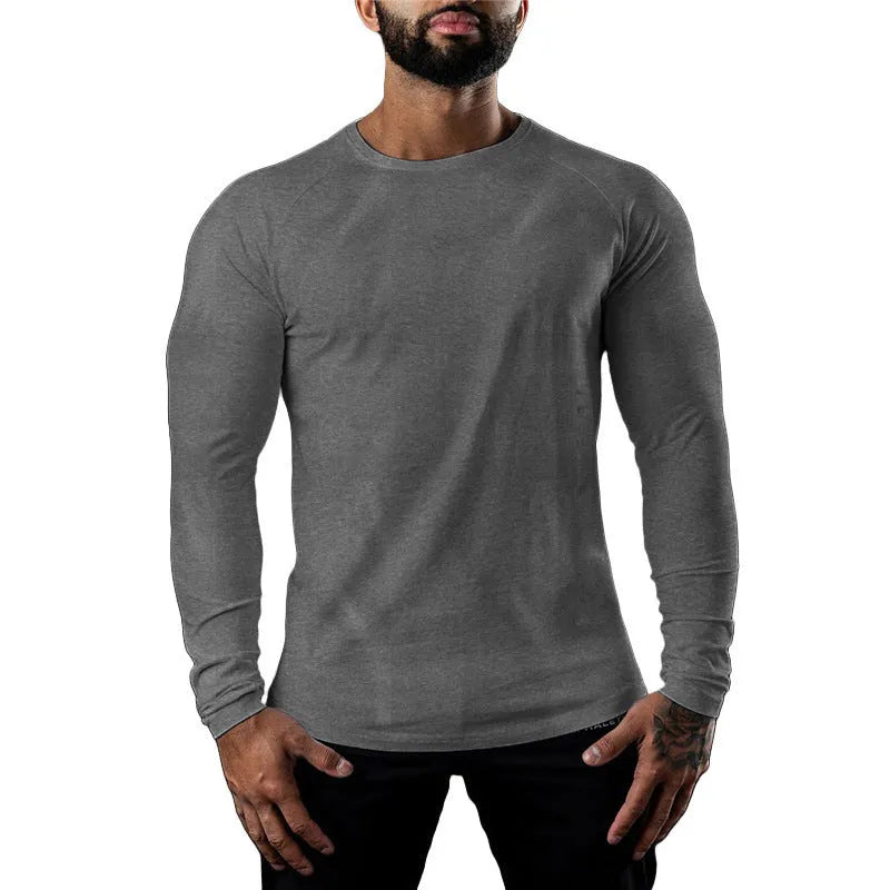 Men's long sleeve tight cotton sports t-shirt in multiple colours for exercise