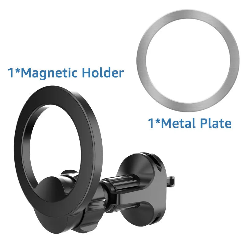 Black magnetic suction car air vent mobile phone holder with O-ring bracket.